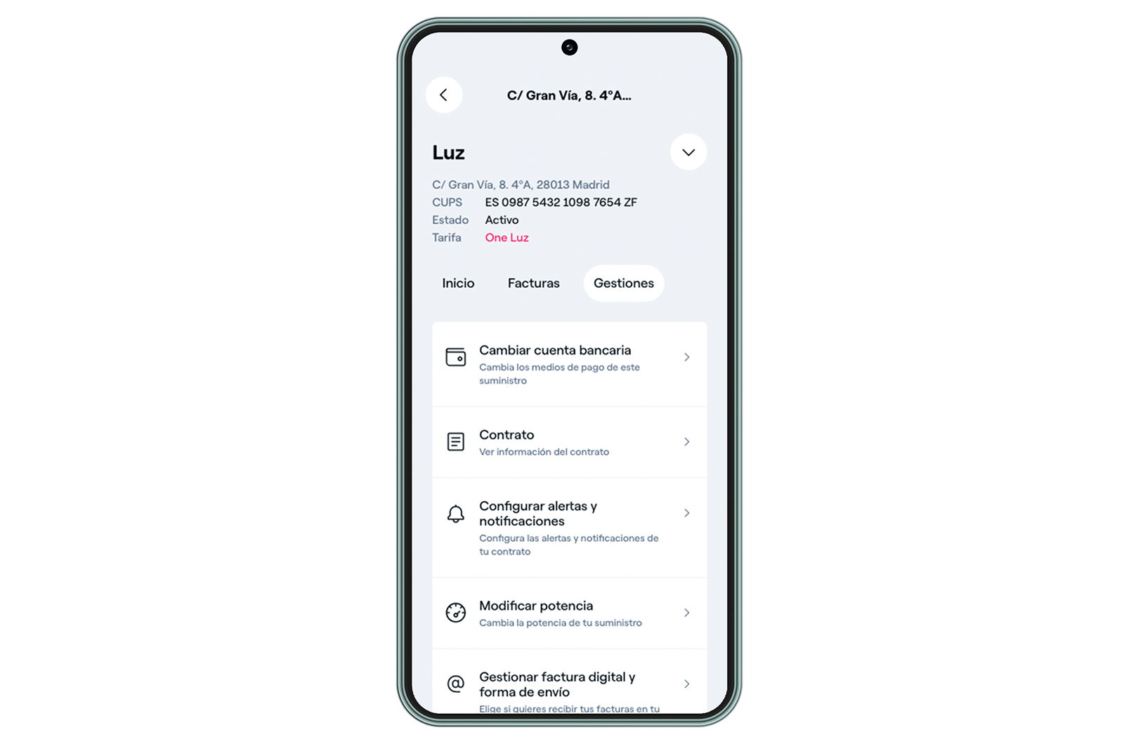 Menú de gestiones en Endesa Clientes: cambiar potencia, cuenta bancaria y factura digital