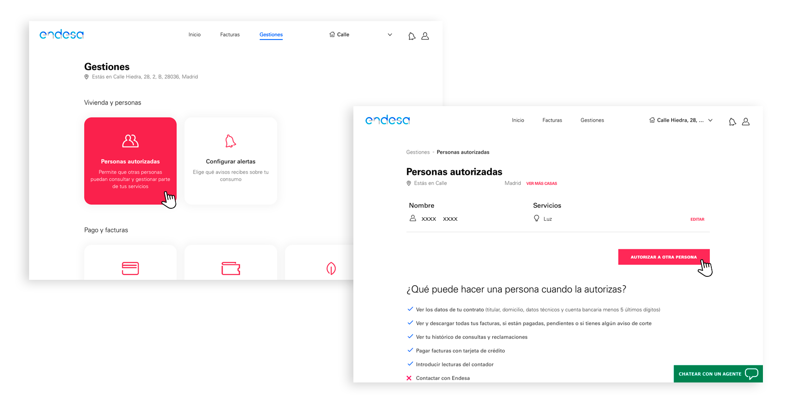 Pantalla Personas autorizadas en el Área Cliente de Endesa: botón Autorizar a otra persona