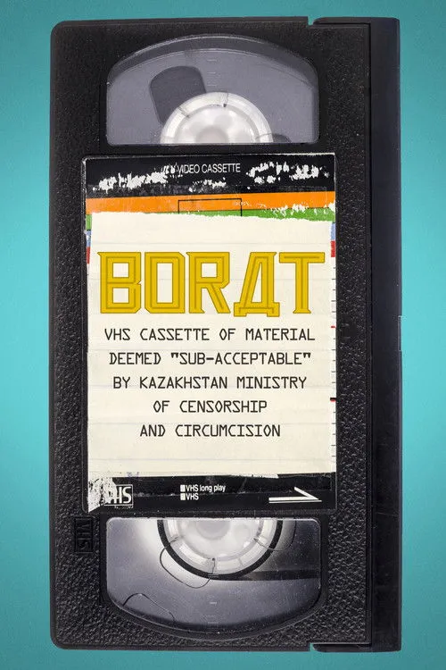Portada de Borat. Cinta VHS con material considerado ''sub-aceptable'' por el Ministerio de Censura y Circuncisión de Kazajistán