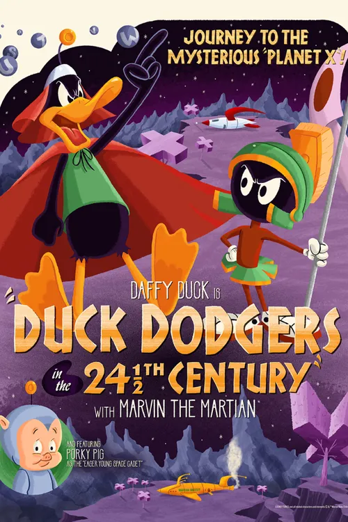Mel Blanc interpreta a Daffy Duck, Duck Dodgers, Porky Pig, Marvin the Martian en El pato Dodgers en el siglo 24 y medio